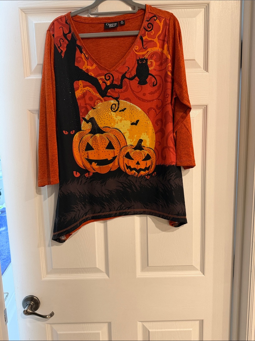Halloween Woman’s Beaded Pumpkin Tunic Top by Onque Casual Sz CL